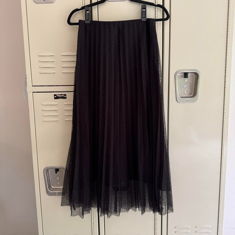 Zara Black Midi Skirt Mesh Polka Dot SZ XS